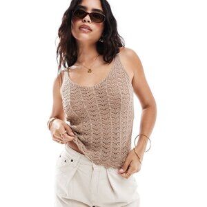 Vero Moda Women's Diamond Open Knit Tank Top - Cream - Medium  - NWOT